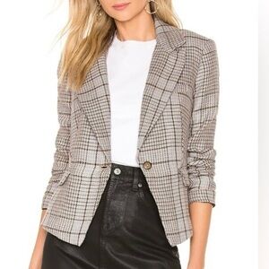 Free People 100% Linen One Button Checkered Blazer Jacket Size SP